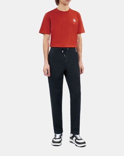 Pantalon droit en coton bleu marine