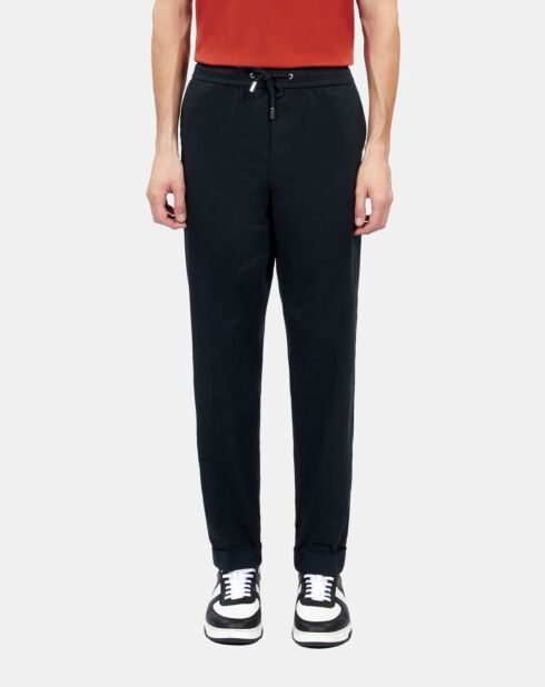 Pantalon droit en coton bleu marine