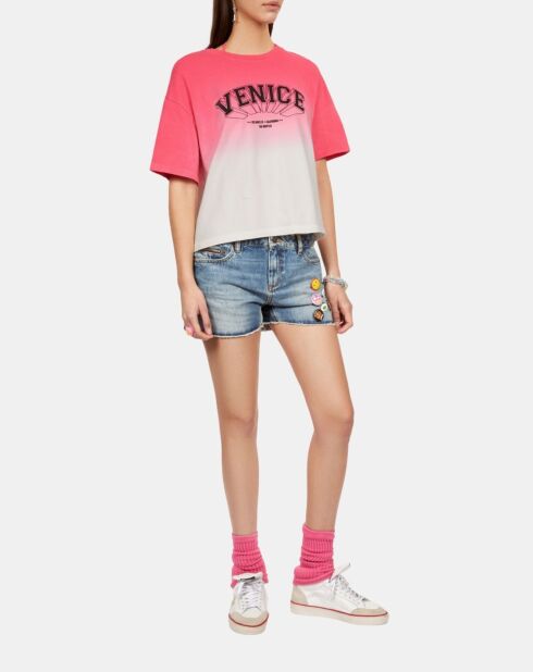 T-shirt dégradé avec sérigraphie rose rétro