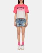 T-shirt dégradé avec sérigraphie rose rétro