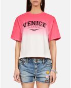 T-shirt dégradé avec sérigraphie rose rétro