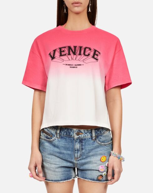 T-shirt dégradé avec sérigraphie rose rétro