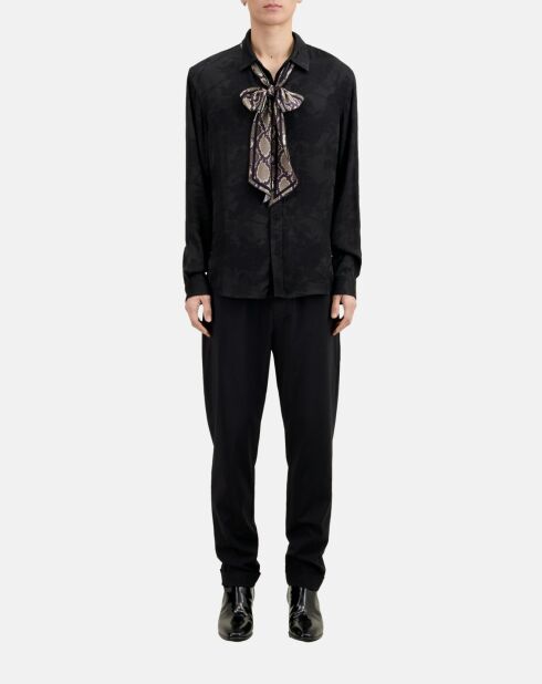 Chemise jacquard à fleurs noire