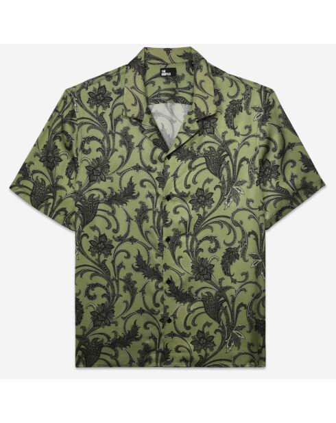 Chemise manches courtes fleurie kaki et noire