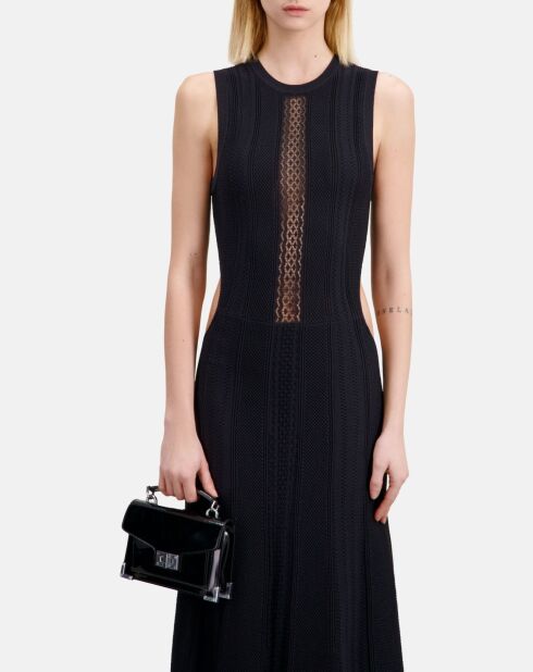 Robe longue en maille ajourée noire