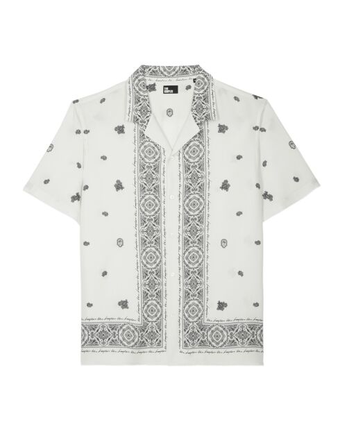 Chemise manches courtes imprimée bleue et écrue