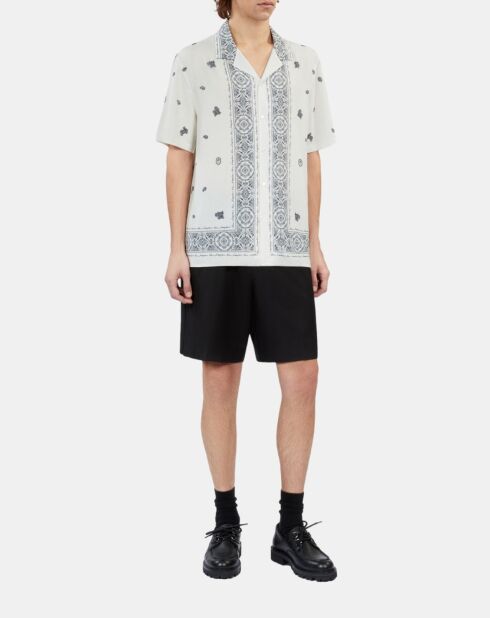 Chemise manches courtes imprimée bleue et écrue