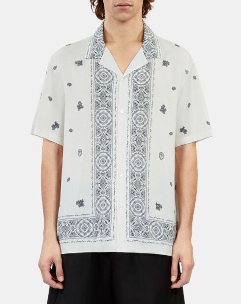 Chemise manches courtes imprimée bleue et écrue