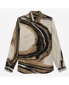 Chemise en soie imprimée beige et marron
