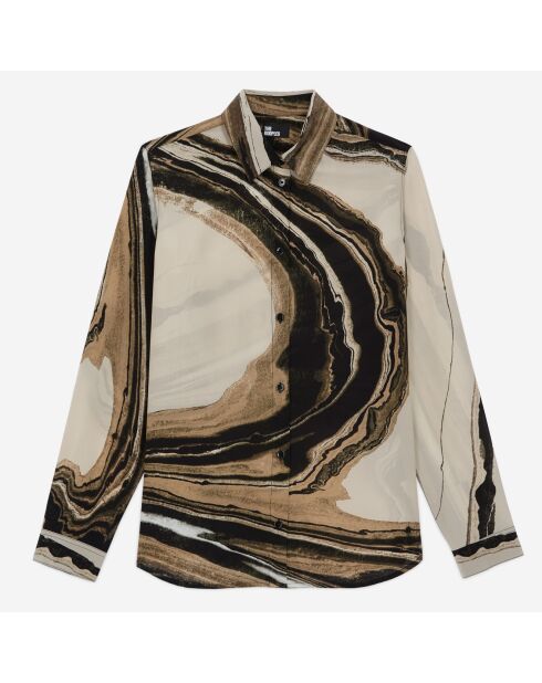 Chemise en soie imprimée beige et marron