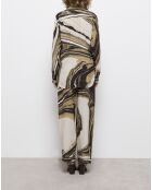 Chemise en soie imprimée beige et marron