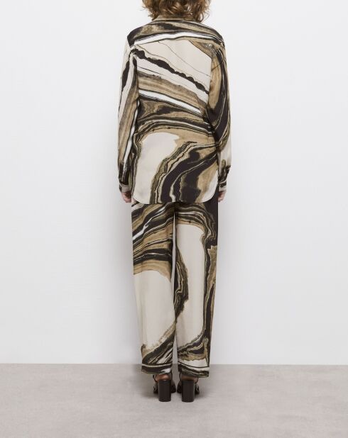 Chemise en soie imprimée beige et marron