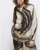 Chemise en soie imprimée beige et marron