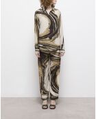 Chemise en soie imprimée beige et marron