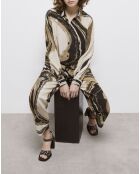 Chemise en soie imprimée beige et marron