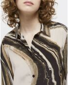 Chemise en soie imprimée beige et marron