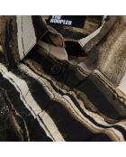 Chemise en soie imprimée beige et marron