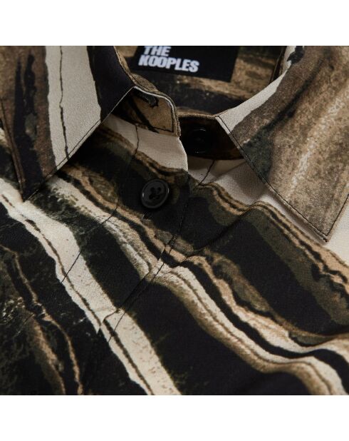 Chemise en soie imprimée beige et marron