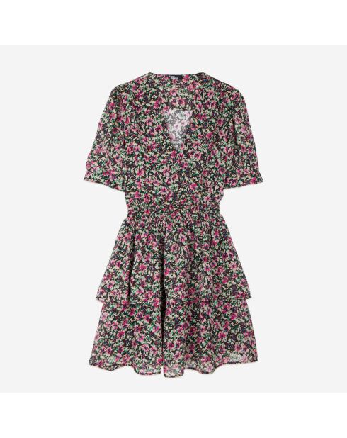 Robe courte fleurie avec smocks multicolore