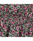 Robe courte fleurie avec smocks multicolore