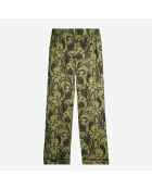 Pantalon droit fleuri kaki et noir