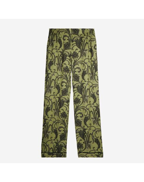 Pantalon droit fleuri kaki et noir
