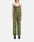 Pantalon droit fleuri kaki et noir