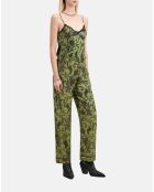 Pantalon droit fleuri kaki et noir