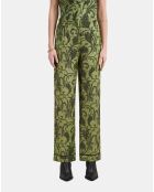 Pantalon droit fleuri kaki et noir