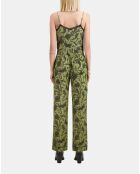 Pantalon droit fleuri kaki et noir