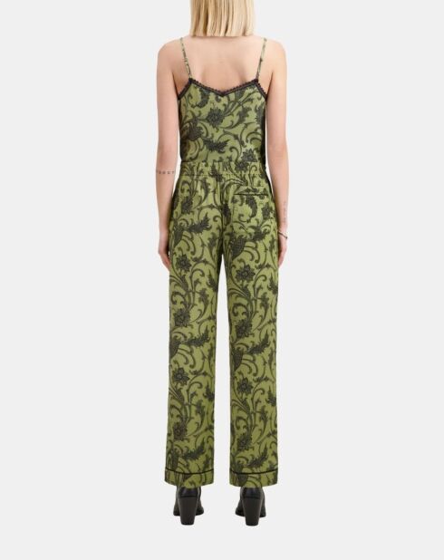 Pantalon droit fleuri kaki et noir