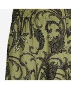 Pantalon droit fleuri kaki et noir