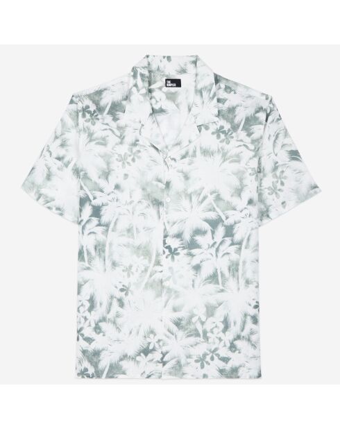 Chemise manches courtes avec palmiers blanche et kaki