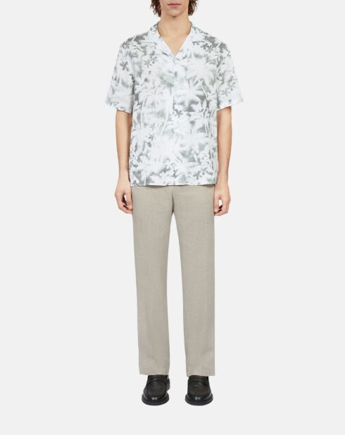 Chemise manches courtes avec palmiers blanche et kaki