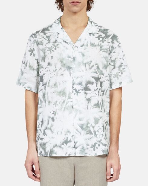 Chemise manches courtes avec palmiers blanche et kaki