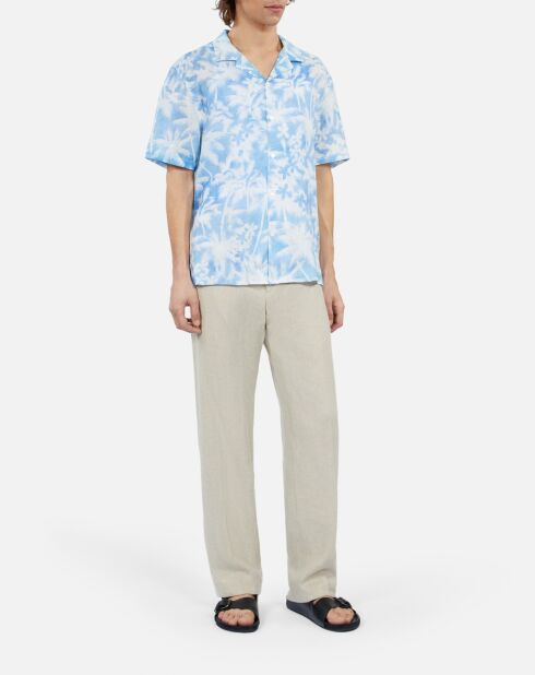 Chemise manches courtes avec palmiers bleu