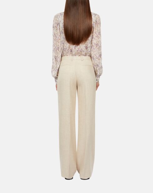 Pantalon tailleur en lin beige