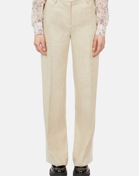 Pantalon tailleur en lin beige