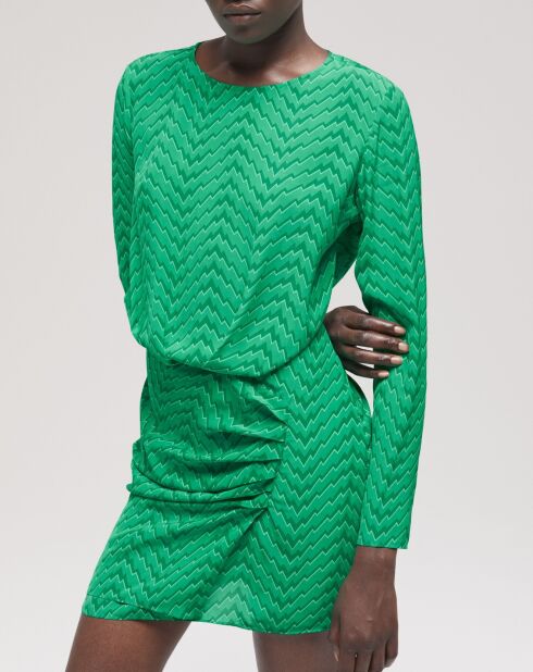 Robe courte imprimée zigzag verte