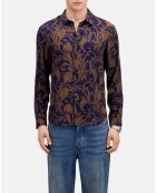 Chemise fleurie marine/marron