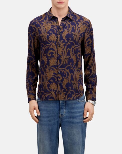 Chemise fleurie marine/marron