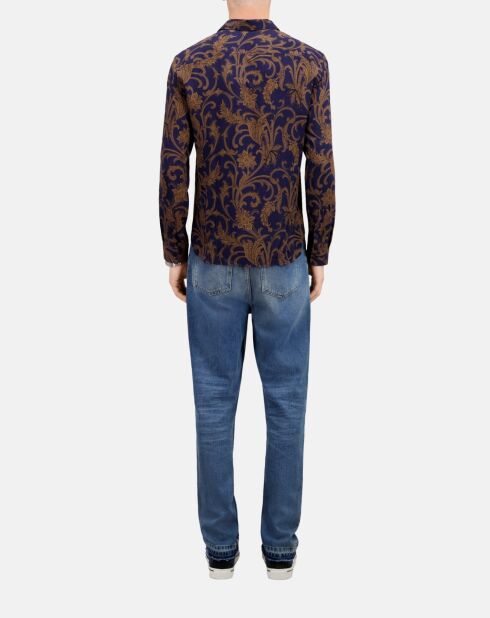 Chemise fleurie marine/marron