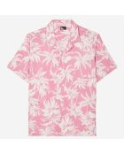 Chemise à manches courtes imprimée palmiers rose et blanc