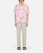Chemise à manches courtes imprimée palmiers rose et blanc