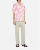 Chemise à manches courtes imprimée palmiers rose et blanc