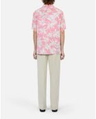 Chemise à manches courtes imprimée palmiers rose et blanc