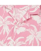 Chemise à manches courtes imprimée palmiers rose et blanc