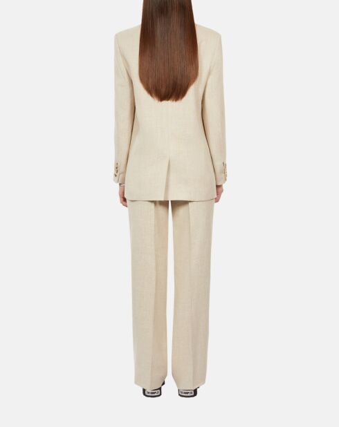 Veste tailleur en lin beige