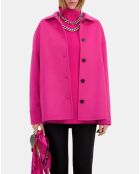 Veste en Laine mélangée type surchemise avec franges rose