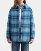 Surchemise style blouson en Laine mélangée à carreaux bleue